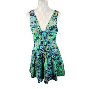 Anthropologie Floral Mini Dress Green Blue Sleeveless‎ Party Sundress